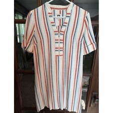 Anne Klein Striped Linen Blend Shift Dress Red Blue Gold Zip Front Size 4