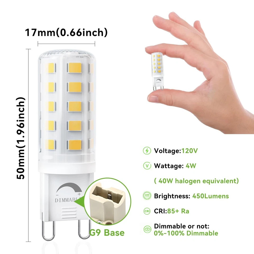 12 Pack Dimmable G9 LED Bulb 4W Equivalent 40 Watt, Daylight White 6000K, T4 ... - Image 3 of 4