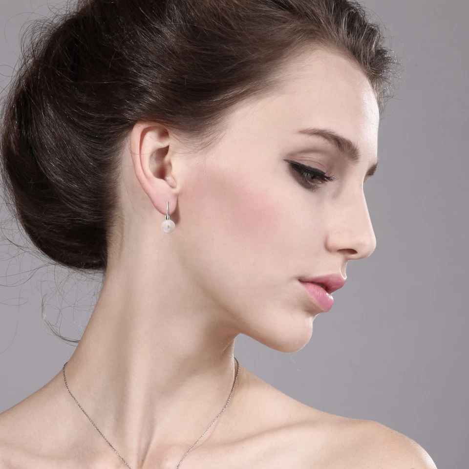 10MM Dyed-Lavender Color Simulated Shell Pearl Earrings With Lever Back - Image 3 of 4