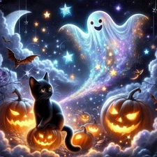 Halloween Diamond Art Kits for Adults-Black Cat Diamond Painting Kits for Beginn