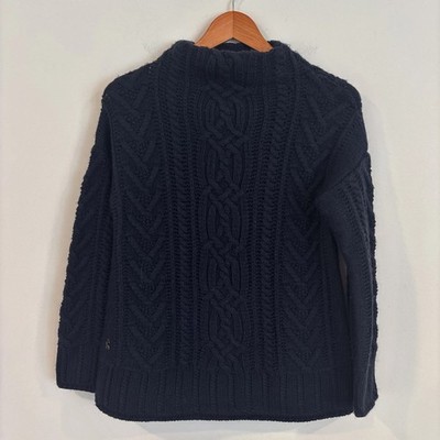 Joules Jamie Cable Knit Jumper Size 4 Navy Chunky Turtle Neck Wool/Acrylic blend