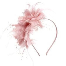 Womens Fascinators Hats Tea Party Hats for Women, Feather Pearl Veil Nude Pink