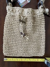 Sun n Sand beige straw crossbody purse with brown strap NWT