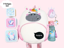 Kinder Einhorn Set Mädchen Rucksack Kindergarten Trinkflasche Brotdose Schule