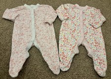 Baby Infant Girls Set of 2 Floral Pattern Babygrows Sleepsuits, 0-3 Months, Good
