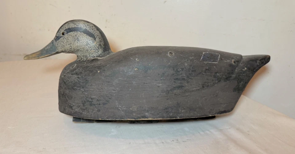 Grande Antiguo Madera Tallada a Mano Arte Popular Bluebill Drake Pato Señuelo Pájaro Escultura Foto 2 de 4