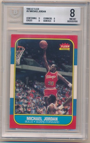 MICHAEL JORDAN 1986/87 FLEER #57 RC ROOKIE CARD CHICAGO BULLS BGS 8 NM-MT W/ 9