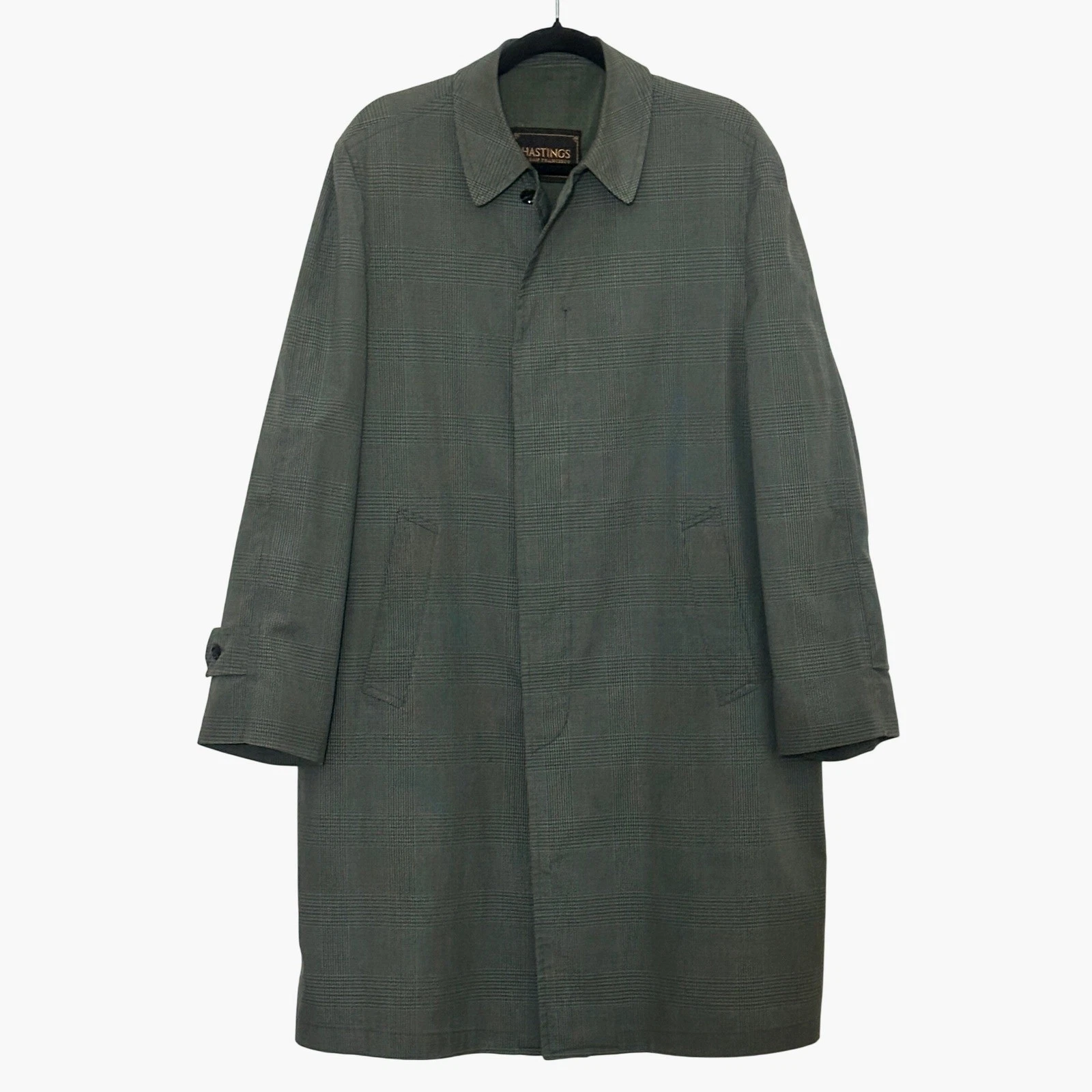 VTG Hastings Mens Mac Coat 40 M Olive Gray Glen Plaid Trench Overcoat Heritage image 1