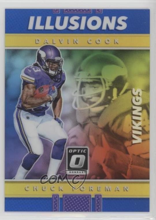 2017 Donruss Optic Illusions Blue Prizm 57/149 Chuck Foreman Dalvin Cook #5 sq1