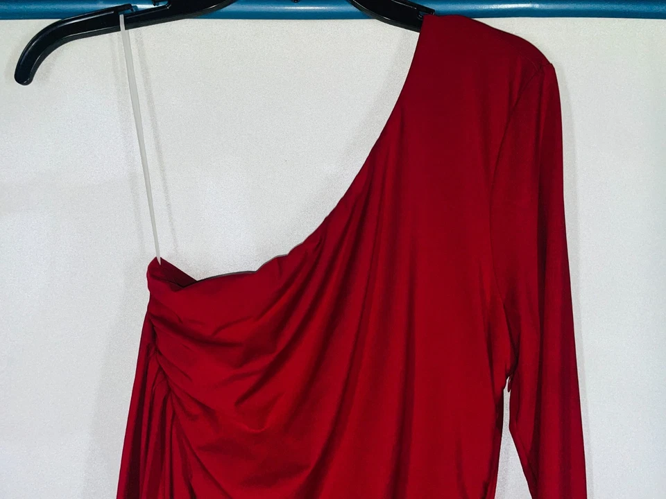 Vestido Venus Formal Un Brazo Talla 12 Mujer Rojo Vestido Manga Larga Elastizado Maxi Foto 4 de 4