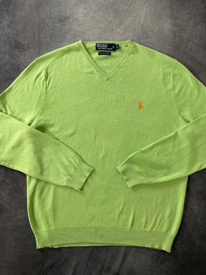 Polo Ralph Lauren Pima Cotton Sweater Lime Green Orange Pony Gr. L Modern Fit