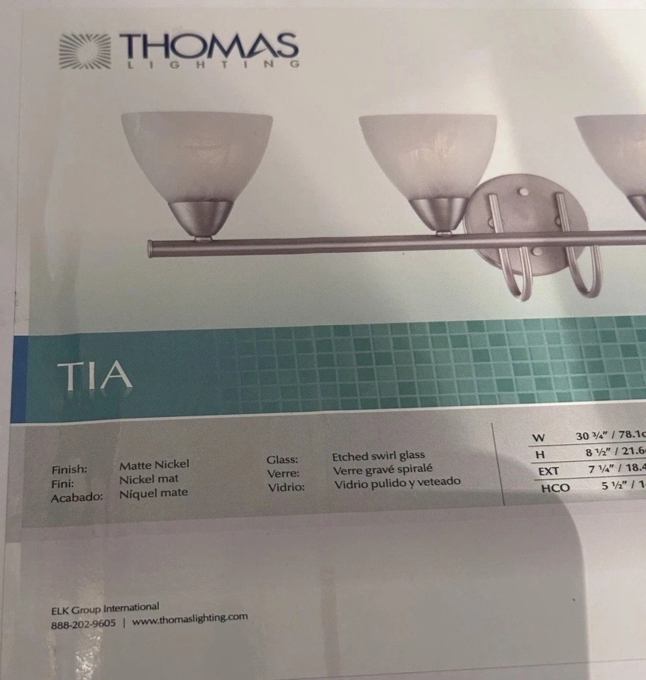 Thomas Lighting Tocador de Níquel Cepillado Montaje en Pared Iluminación con Vidrio Esmerilado Nuevo Foto 3 de 4