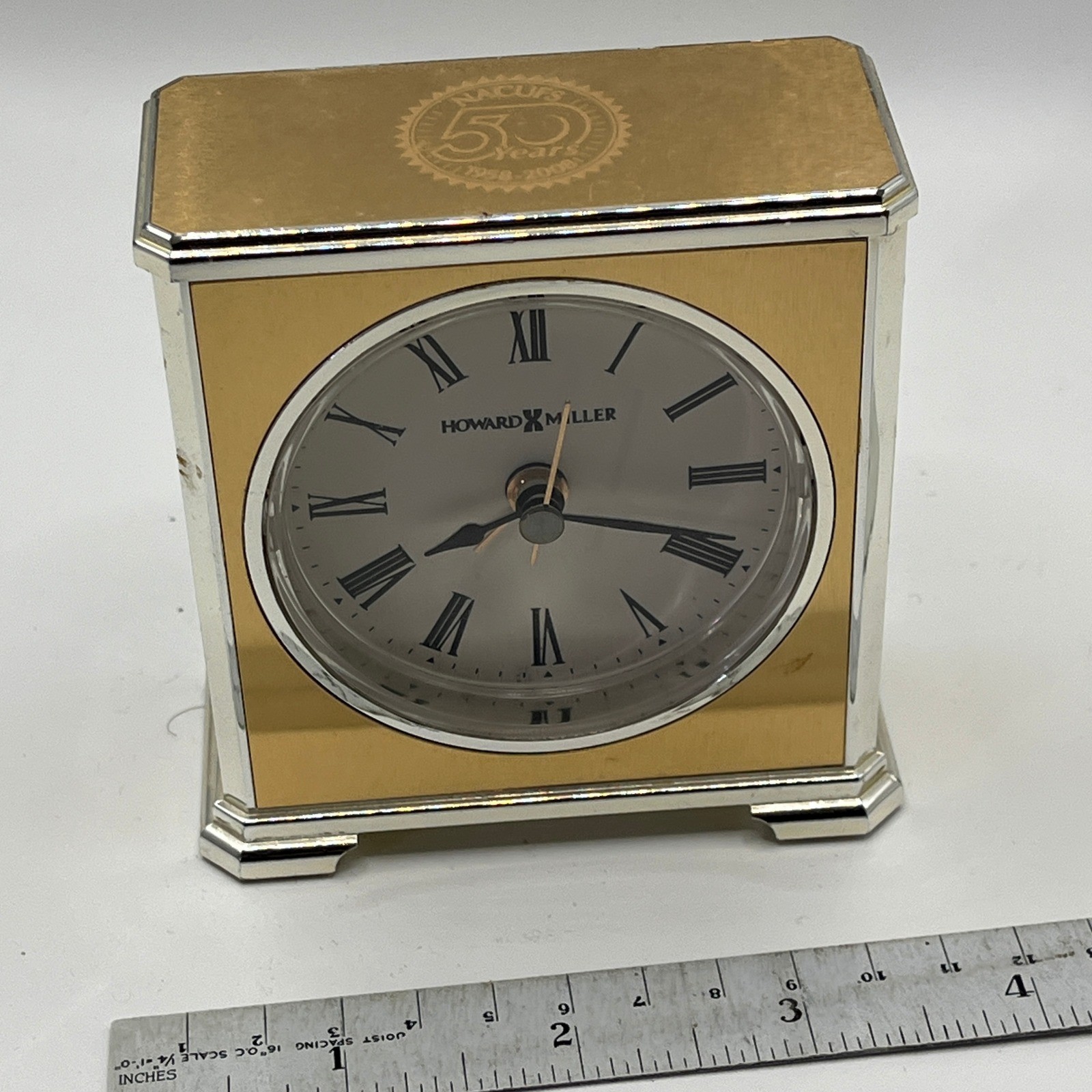 Howard Miller 645-689 Gold Tone Desk Alarm Clock NACUFS 50 Years Anniversary