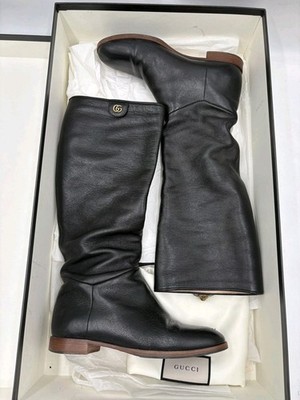 Gucci Piuma Lux Black Leather Knee High Riding Boots Size 36.5 / 6.5  2x COA Box
