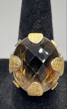 Sterling Silver Smoky Quartz Cubic Zirconia Unique Cocktail Size 6 Ring 17.0g