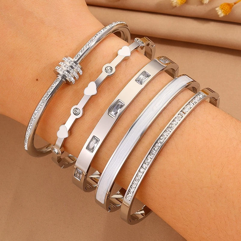Women's Waistline Stackable Bracelet Rhinestone Bangle Minimalist Luxury Piece - Image 4 of 4