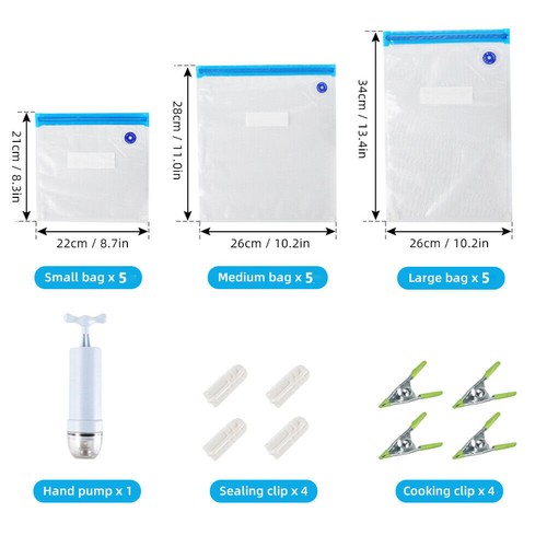 24Pcs/set Reusable Vacuum Seal Bags Hand Pump Food Meat Saver Storage Bags Kit - Picture 6 of 16
