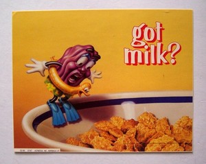 RARE- GOT MILK-CALIFORNIA RAISIN ad w/cereal bowl CARDBOARD -10"x7.75"-Excellent