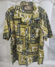VTG HAWAIIAN SHIRT Morris  Co. ALOHA TRIBAL PRINT NO SIZE TAG L GREEN BLACK