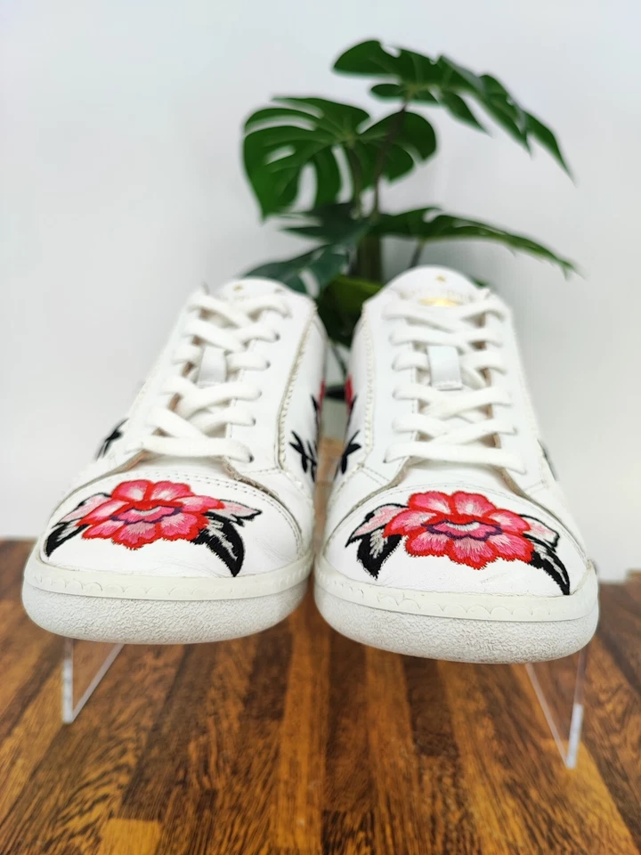 Kate Spade Women's Everhart Floral Leather Embroidered White Sneakers Size 6.5M  - Image 2 of 4