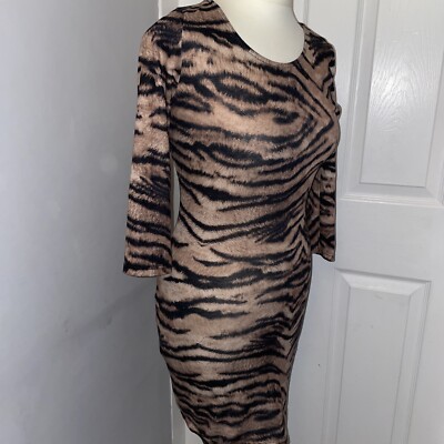 WD Atmosphere Brown Tiger Animal Print Long Sleeved Bodycon