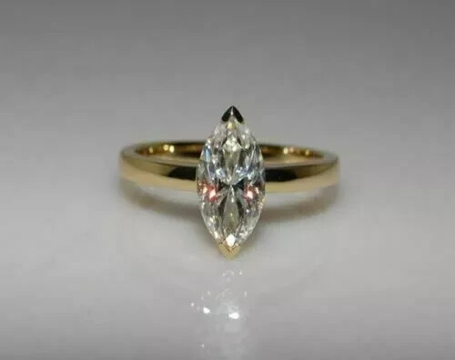 2 Ct Marquise Cut Moissanite Solitaire Wedding Ring 14K Yellow Gold Plated - Picture 4 of 6
