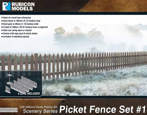 Rubicon Models Picket Fence Set 1 Scenery Series 1/56 28mm Gelände Zaun 180cm