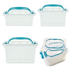 Plastic Storage Carry Clear Boxes Twin Handle With Clip Lock Lid Office Home