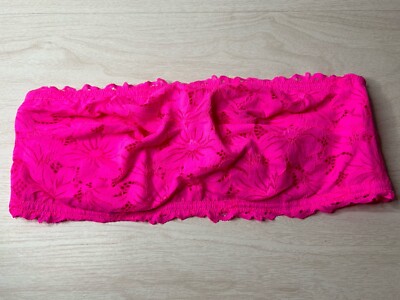 Aerie Real Power Beach Daze Lace Unlined Bandeau Bra Pink Lace 40DD Wired NWT