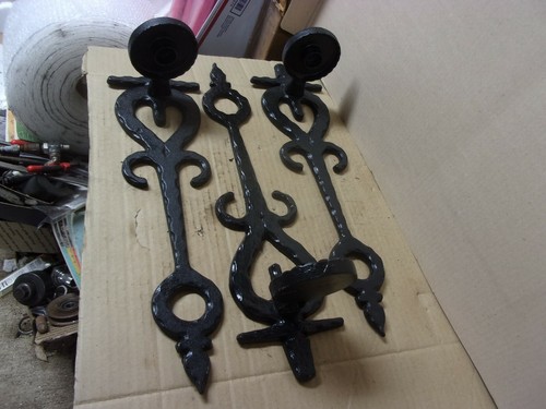 3 Vtg Gothic Castle Cast Aluminum Wall Sconces Set Taper Candle Stick Holder Old - Picture 8 of 8