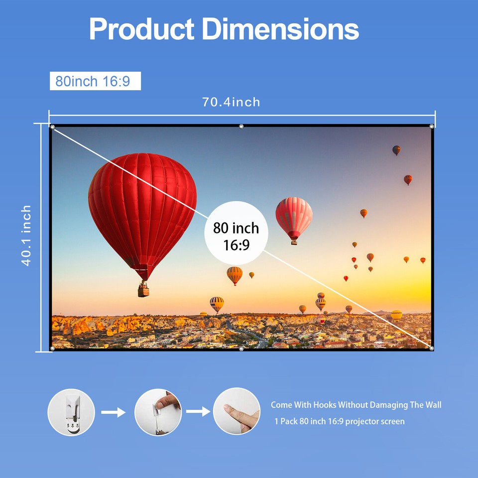 80inch Portable Projector Screen 169 Projection Screen Foldable K5G3