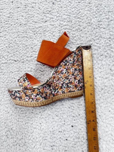 Women's Betsy Johnson Floral Tan Leather Open Toe Platform Wedge Sandal Size 8 M - Picture 15 of 15
