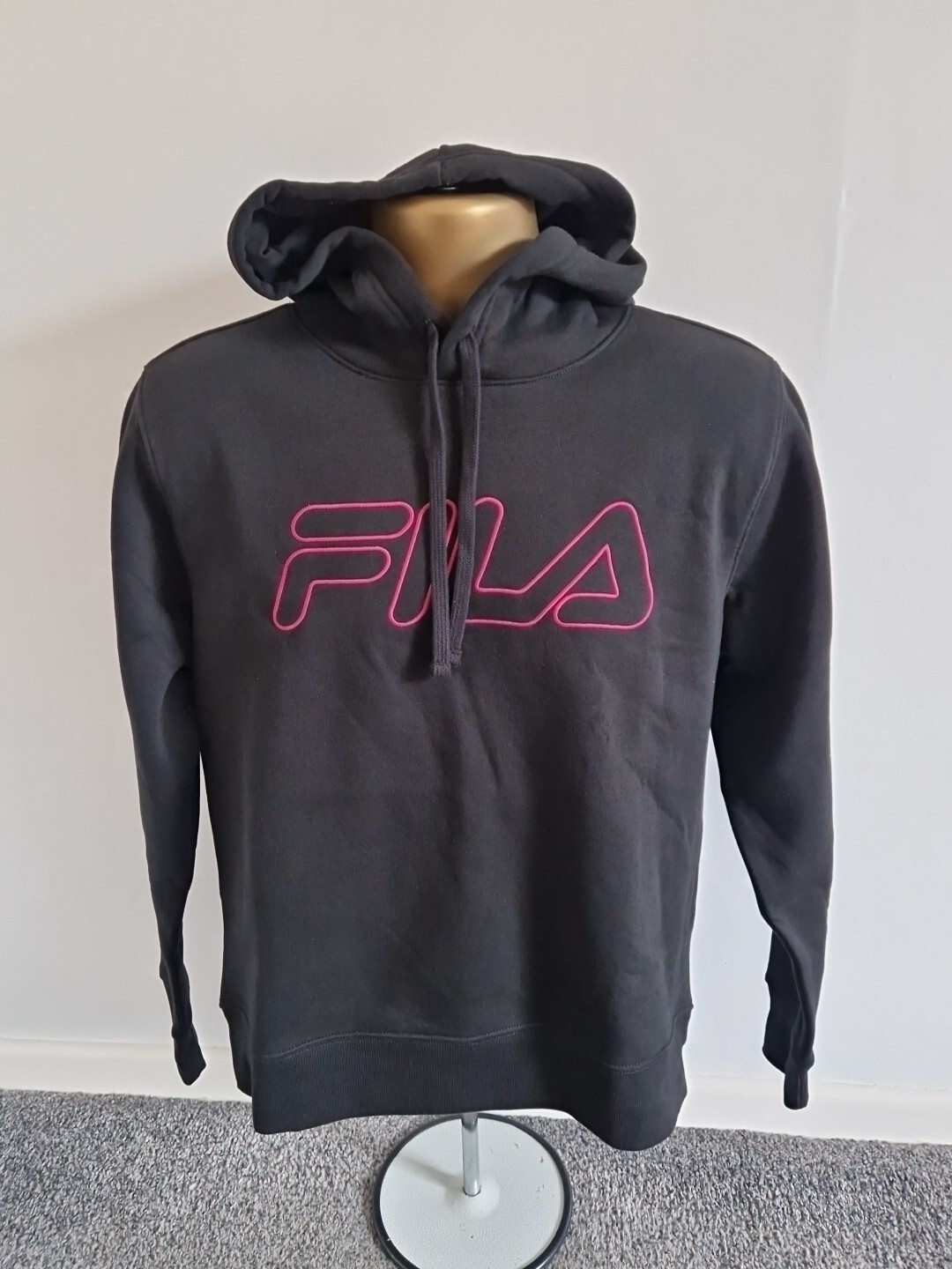 Maglione donna Fila con cappuccio nero rosa taglia 10 nuovo