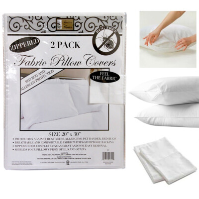 2 Waterproof White Non-Woven Fabric Pillow Breathable Protector Zippered 20''X30''