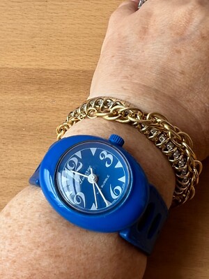 Vintage Lucerne Blue Clear Plastic Bubble Watch Swiss Made - Tested Works Vintage Lucerne Blue Clear Plastic Bubble Watch Swiss Made  main image 3