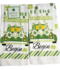 St Patrick's Day Kitchen Dish Towels Set of 2 Let the Shenanigans Begin Gnomes