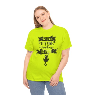 Everything Is Fine Cat T-Shirt Work SAFETY COLORS Pink Green Orange