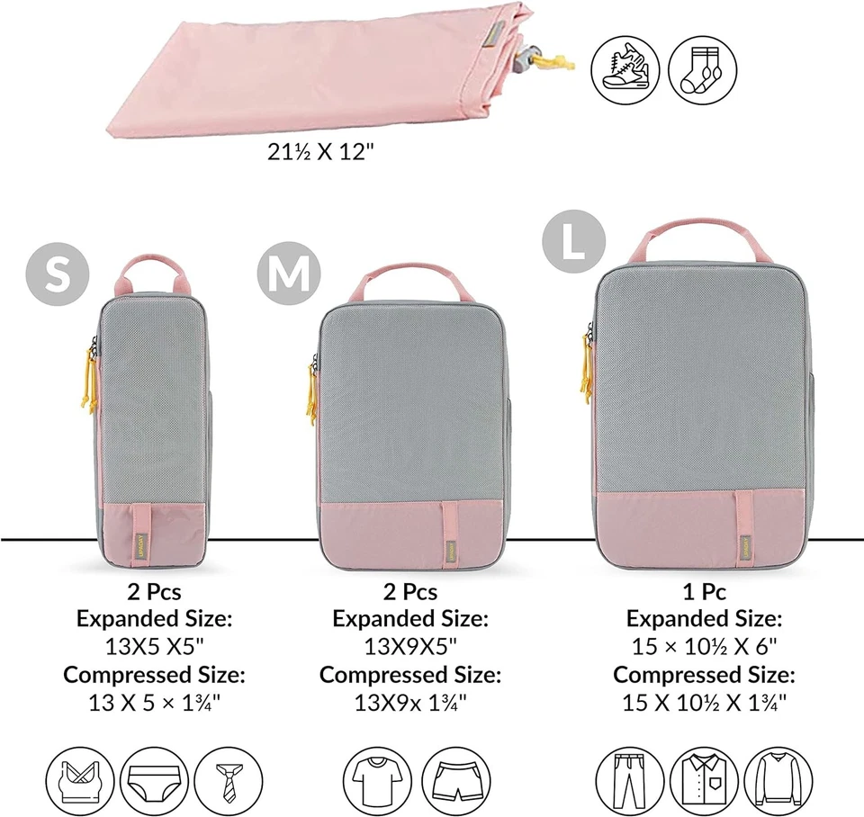 UPADAY Compression packing Cubes Set of  6 Travel Packing Cube-Nylon & Mesh Pink - Image 3 of 4