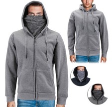 Men's Activewear Fleece Lined Ninja Mask Zip Up Gym Sport Hoodie Sweater Jacket