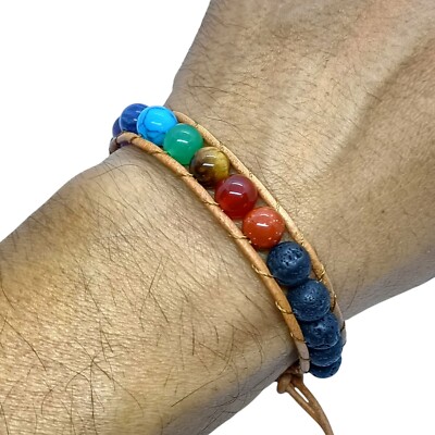 Lava Stone & Multicolor Beaded Bracelet | Healing Crystal Yoga Gemstone Jewelry