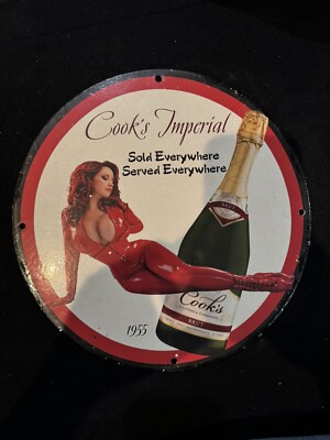COOKS IMPERIAL CHAMPAGNE PINUP GIRL PORCELAIN GAS OIL GARAGE BREWERY DRINK SIGN
