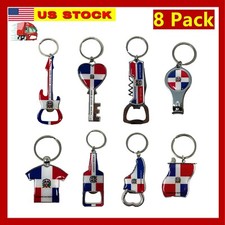8 Pack Dominican Republic Country Metal Keychain, 5 Bottle Opener Souvenir Gift