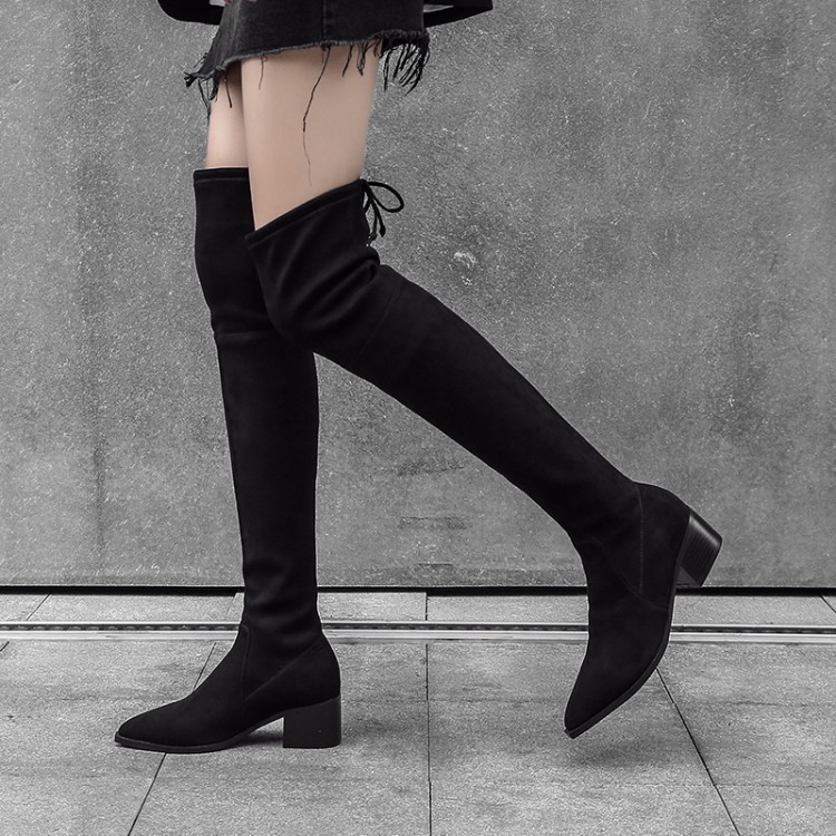 Womens Vogue Pointed Toe Mid Heel Over Knee Thigh High Stretched Boots shoes Sea Womens Vogue Pointed Toe Mid Heel Over Knee Thigh High Stretched Boots shoes Sea