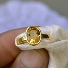 2.40 Cts Citrine solitaire Engagement Woman Gold Plated Silver Ring