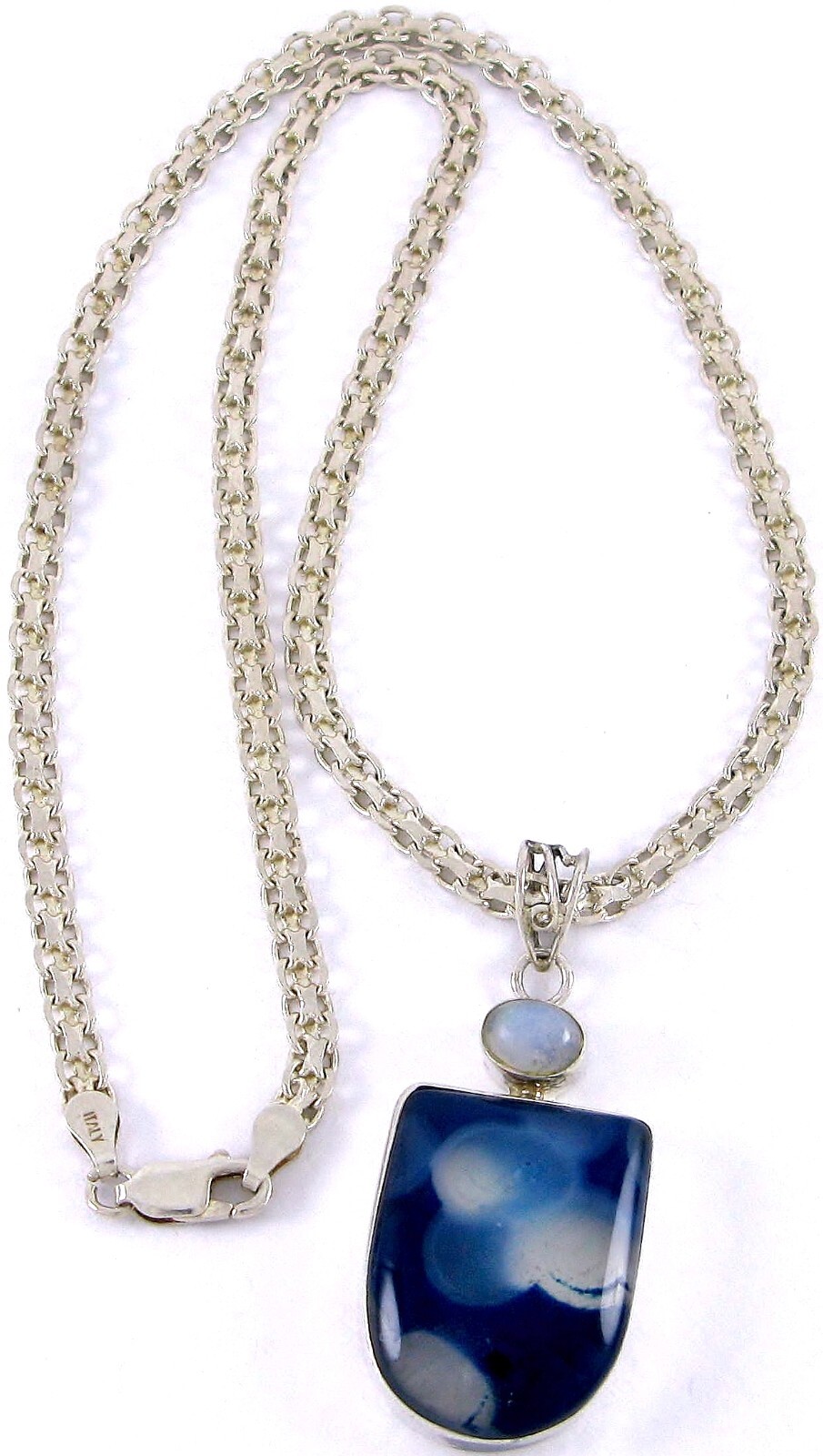 Solid Sterling Silver 925 Blue Agate Stone 18" Ne… - image 8