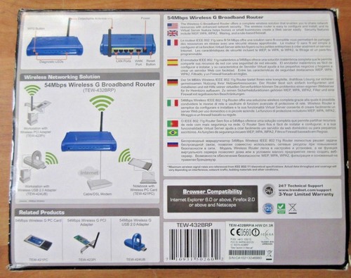 Trendnet 54 Mbps Wireless 802.11G Broadband Router TEW-432BRP - Picture 2 of 7