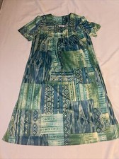 VTG Only Necessities Muumuu Short Sleeve Pockets House Dress Gown Geometric M