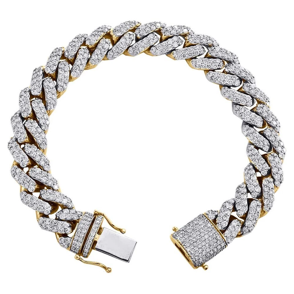 Pulseras de eslabones cubanos de 15 mm de oro amarillo de 14 quilates moissanita brillante de 21,62 quilates Fn Miami Foto 3 de 4