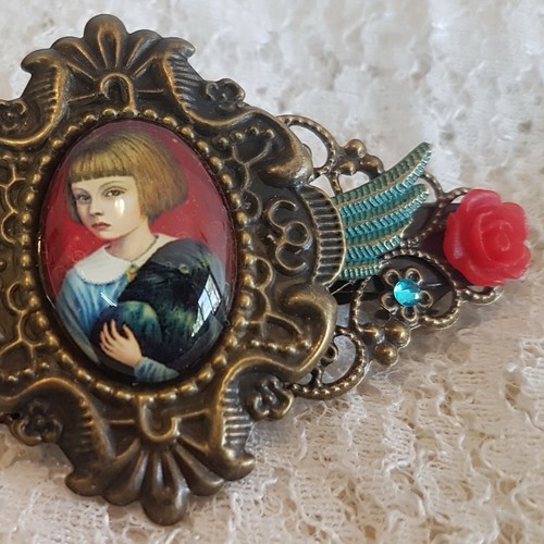 Accesorio para el cabello steampunk rojo bronce rosa pátina turquesa steampunk cristal barra clip - Imagen 2 de 3