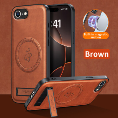 For iPhone 17e 17 Pro Max 15 14 13 12 11 Magnetic Leather Case Built-in Stand
